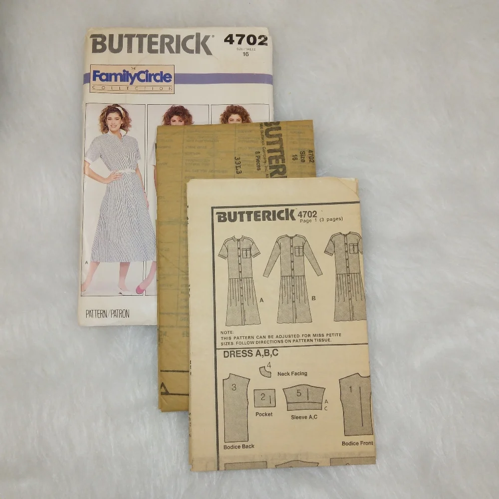 Butterick 4702 Vintage size 16 drop Waist dress, new and uncut
